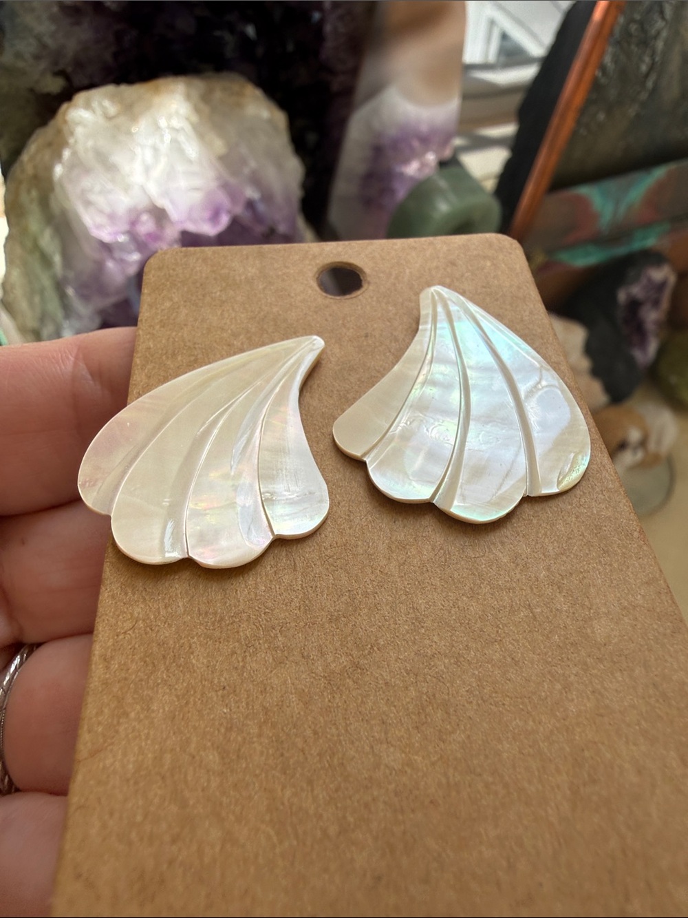 Iridescent Mother-of-Pearl Shell Drop Earrings - White